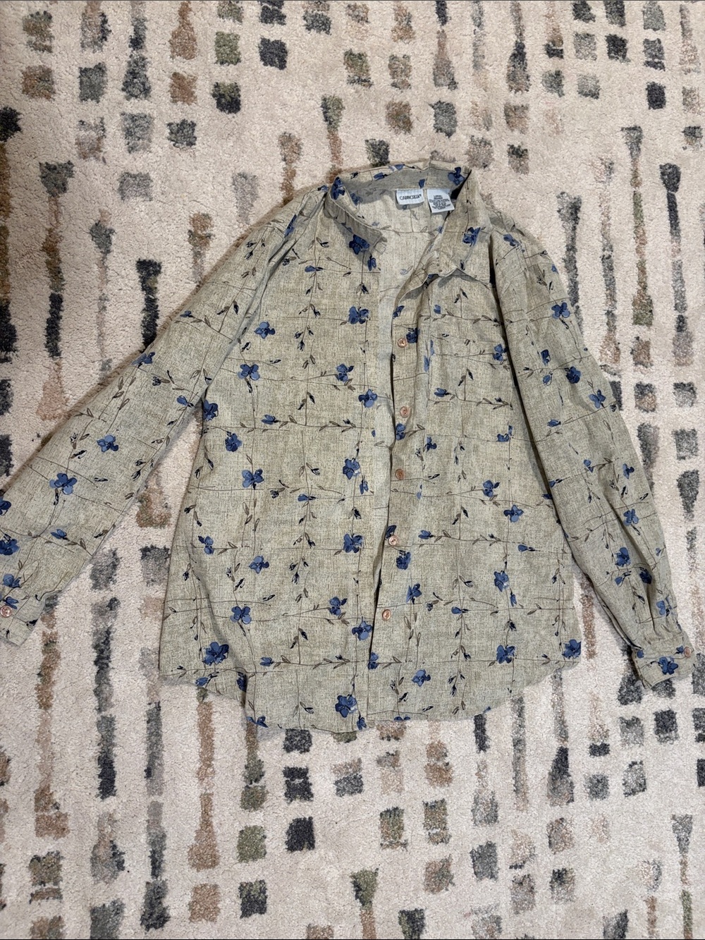 Vintage Cabin Creek Light Green blue Floral Button-Front Women's shirt